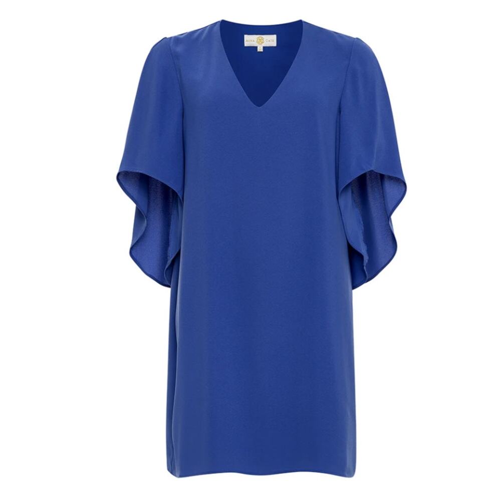 Anna Cate Meredith Crepe Shift Dress Womens S Dazzling‎ Blue Flutter Sleeve